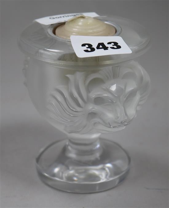 A Lalique frosted glass lighter holder 10cm.